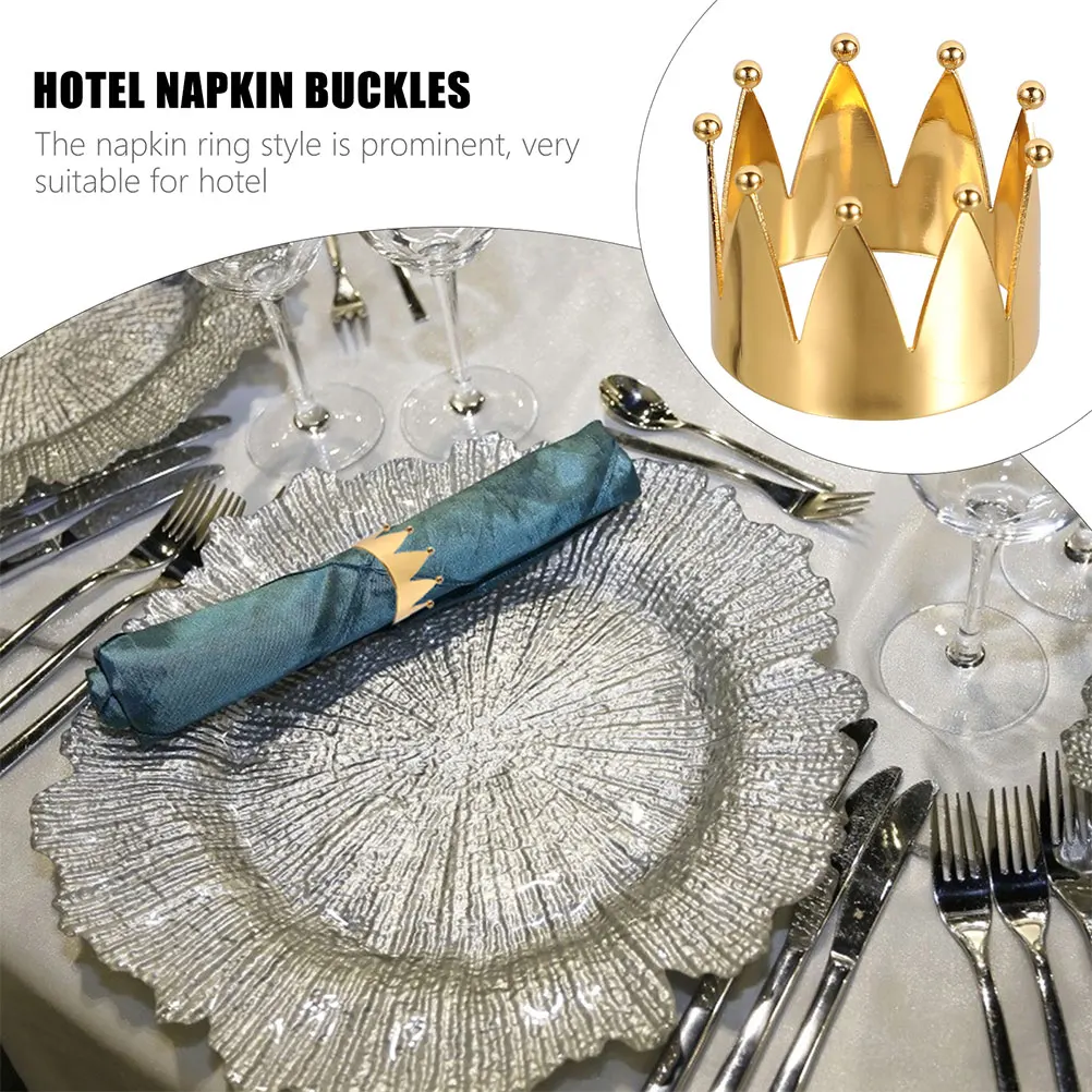 

6Pcs Crown Napkin Rings European Style Metal Napkin Buckles Dining Table Decoration Wedding Party Holiday Romantic Serviette