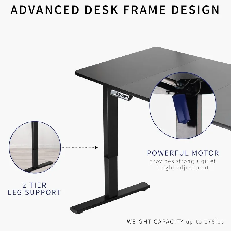 Electric 71 x 30 inch standing desk workstation, Memory controller height adjustment, Series 1B, black top and black frame