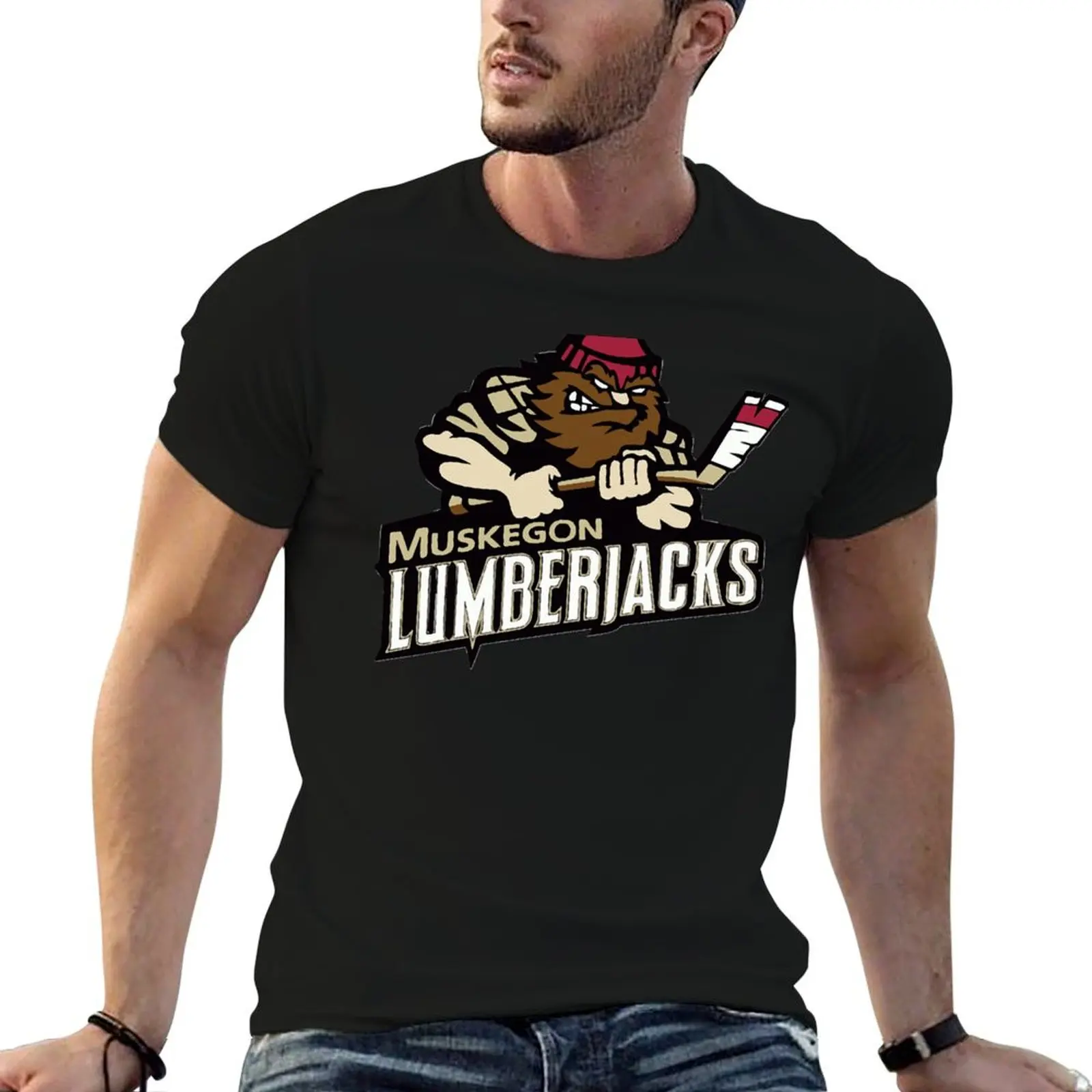 Футболка USHL Retro Muskegon Lumberjacks, мужские хлопковые футболки, забавная футболка с индивидуальным принтом, мужская футболка из плотного хлопка