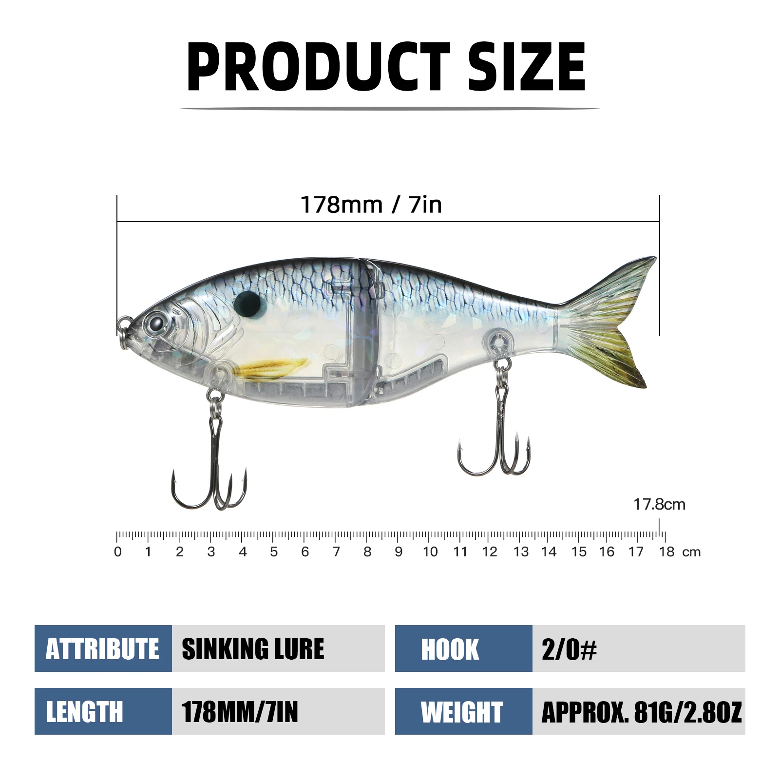 178MM 82G Hard Sinking Glide Bait Trout Seaperch Culter Fishing Lure 3D Eye 5 Colors NO.4 Treble Hook With Soft Tail In Sea Lake