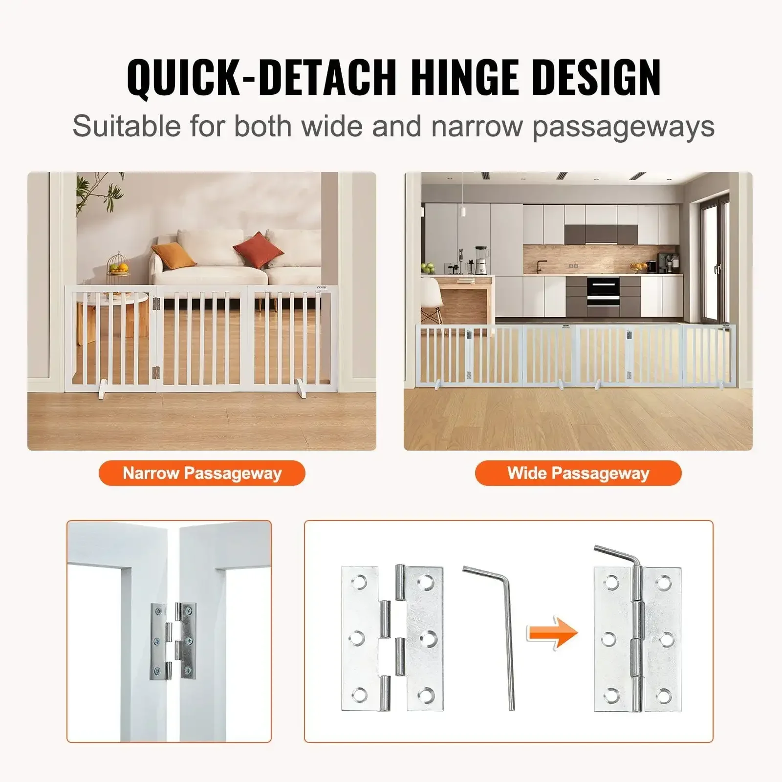 Free Standing Dog Gate, 24" H x 60" W Freestanding Pet Gate, 3 Panels Foldable Dog Gate for Wide and Narrow Passageways