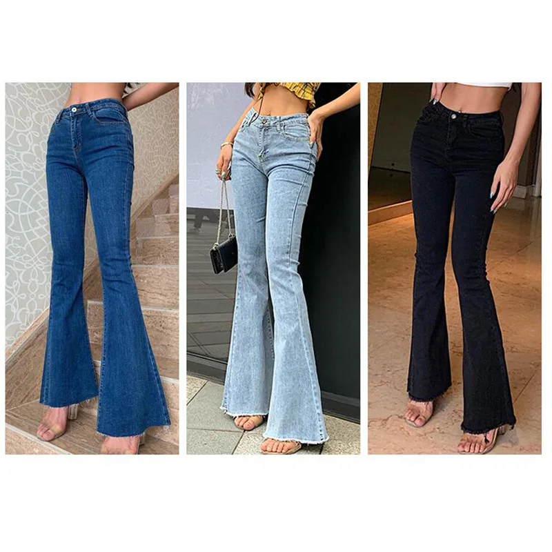 Street Trend Sexy Hip Lift Skinny Micro-flared Jeans, New Spring Slim Water Washing High-waisted Denim Long Trousers for Women