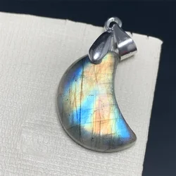 Uglyless Natural Blue Light Labradorite Moon Pendants Women 17X12MM MINI Colorful Labrador Stones Healing Beads 925 Silver Jewel