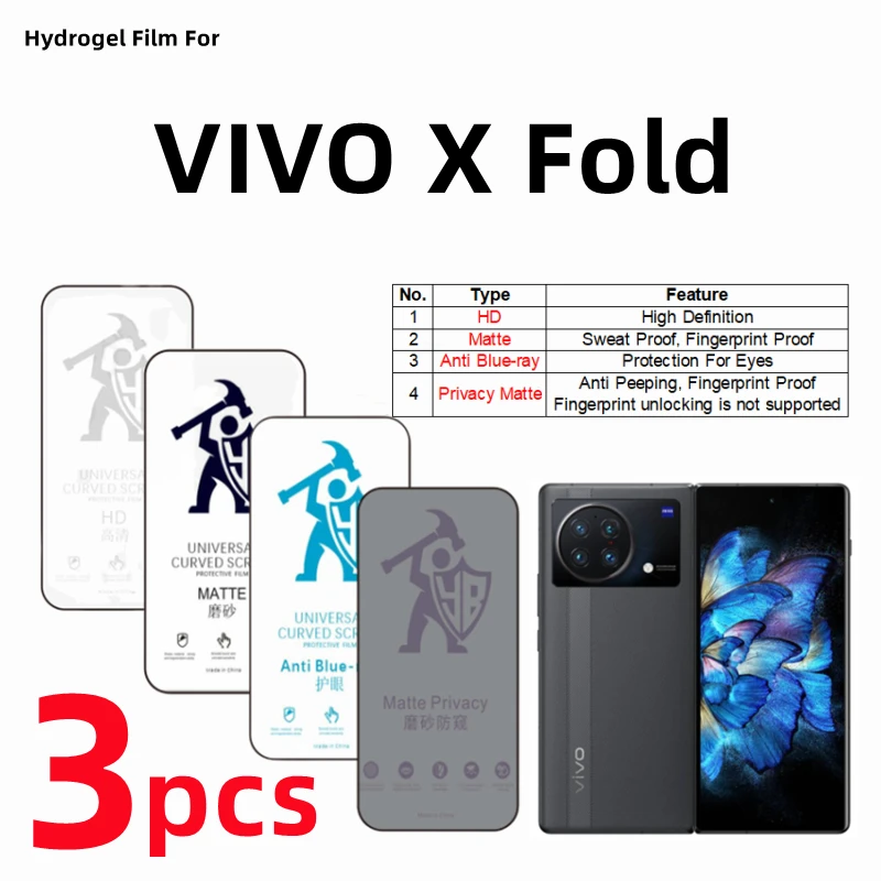 3pcs HD Outer Hydrogel Film For VIVO X Fold Matte Screen Protector For VIVO X Fold Eye Care Anti Spy Matte Protective Film