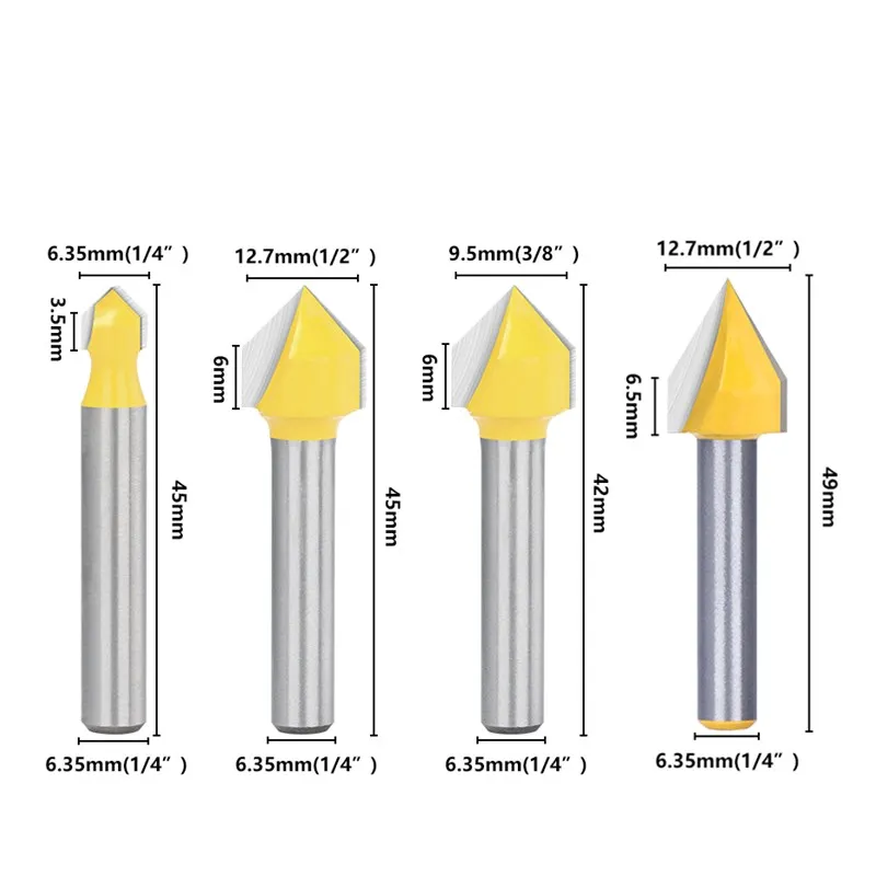 1/4 Shank V Slot Router Bit 90/60 Degrees 3D CNC Solid Carbide Milling Cutter For Wood MDF Engraving Woodworking Tools