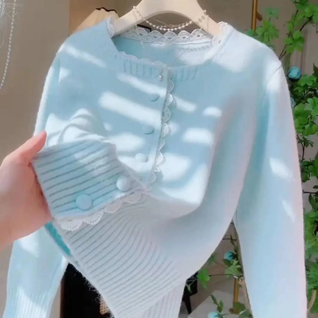 2025 Primavera Nuovo maglione cardigan in pizzo Giacca lavorata a maglia da donna stile versatile Cappotto maglione lavorato a maglia monopetto moda autunnale