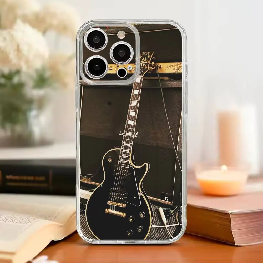 

Retro rock Music Electric Guitar Phone Case For iPhone17,16,15,14,13,12,11 Plus,Pro Max,Soft Silicone Transparent Cover