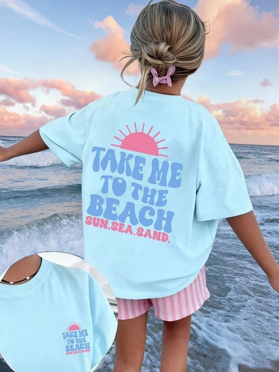

Женская повседневная летняя футболка с коротким рукавом и принтом "Take Me To The Beach"
