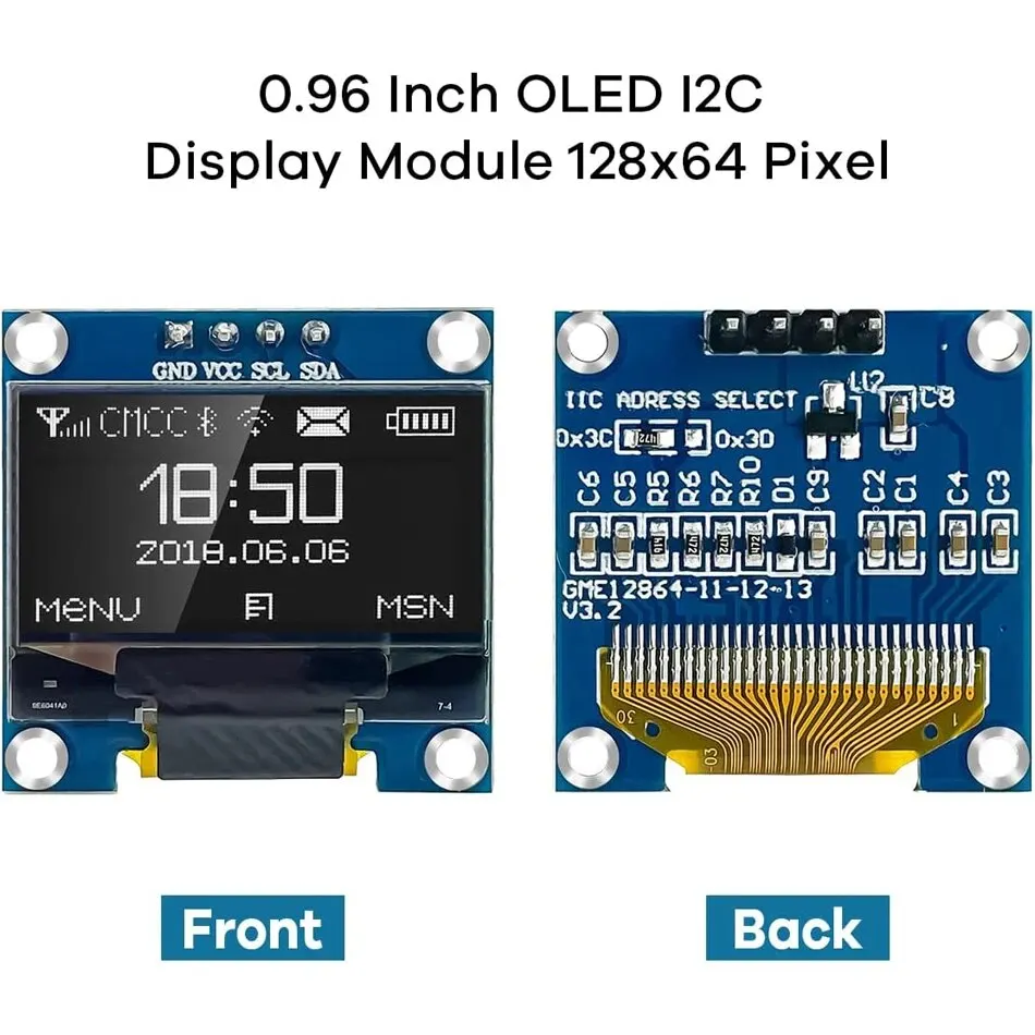 หน้าจอแสดงผล OLED ขนาด0.96 "นิ้ว I2C IIC 128x64 SS - D - 1306 3.3V-5V สีน้ำเงิน/น้ำเงินเหลือง/ขาวสำหรับ ESP8266 ESP32 Arduino