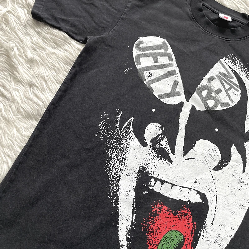 JELLYBEAN Retro Rock Style Printed Cotton T-Shirt Short Sleeve Washed Pure Cotton Breathable Casual round Neck Top for Youth