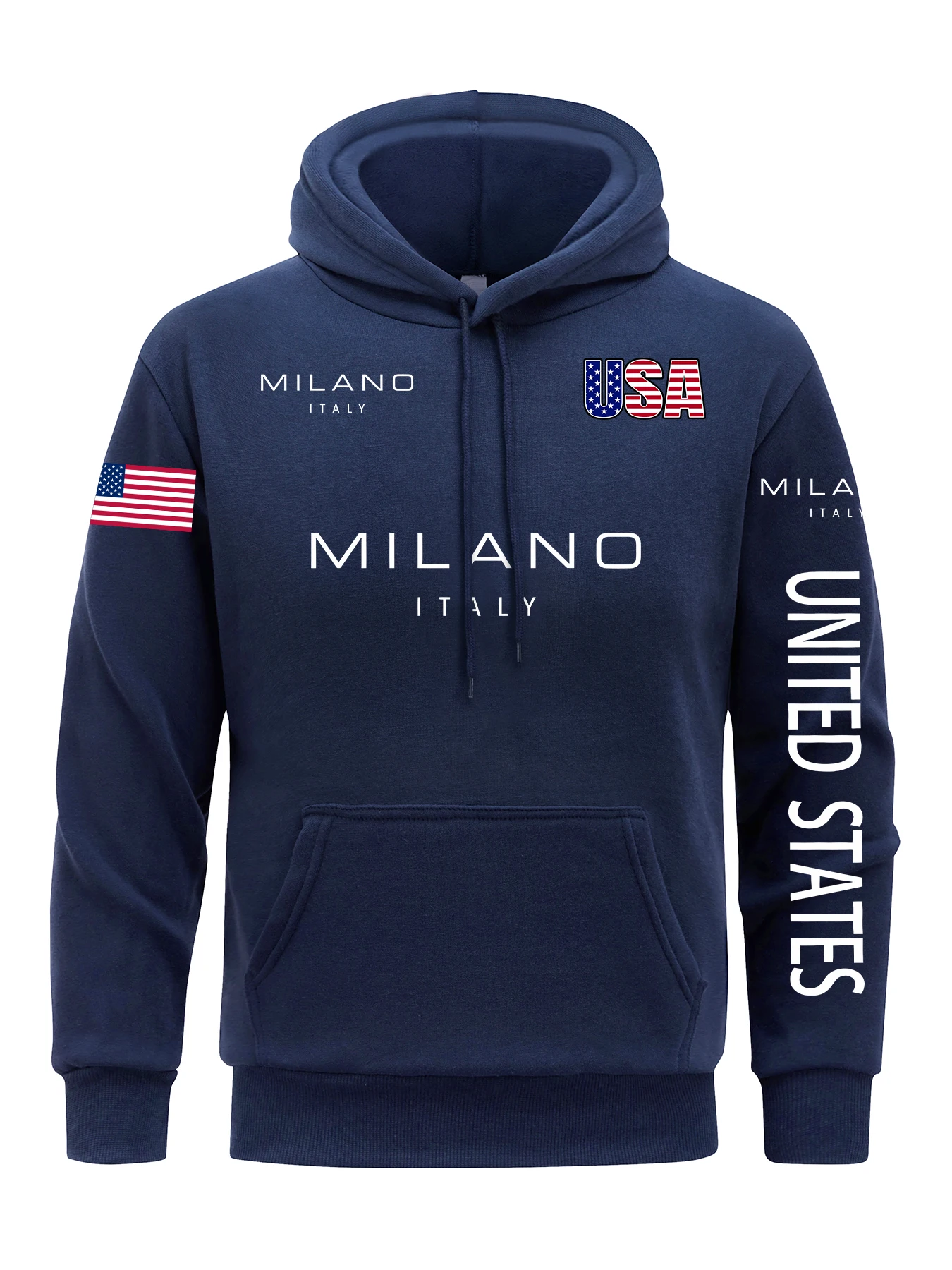Sudadera con Capucha Milano Letter para Hombre, Sudadera con Bandera Americana, Forro de Piel, Sudadera de Felpa, Ropa Casual para Hombre, Primavera y Otoño