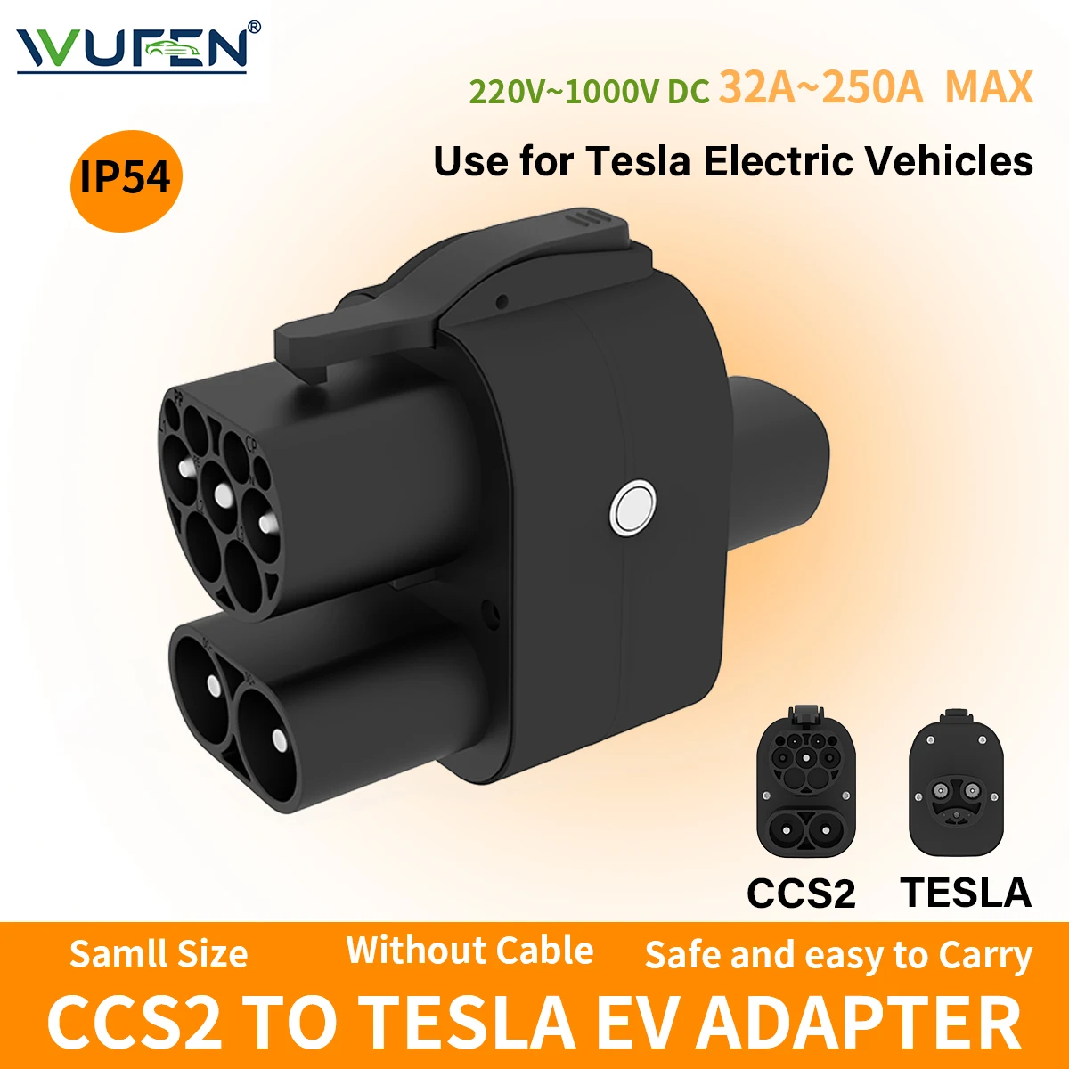 

WUFEN EV Car Charger Adapter 32A AC DC CCS2 to Tesla Electric Vehicle Charging 220V-1000V AC+DC Convertor for US Model Y/S/3/X