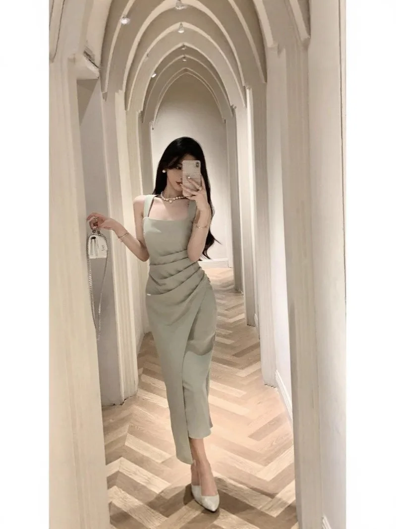 Vestidos ajustados para mujer, Club, arena polarizada, doble correa, cambio básico esencial, corte Boxy, diseño de popelina, forro adornado, deshuesado