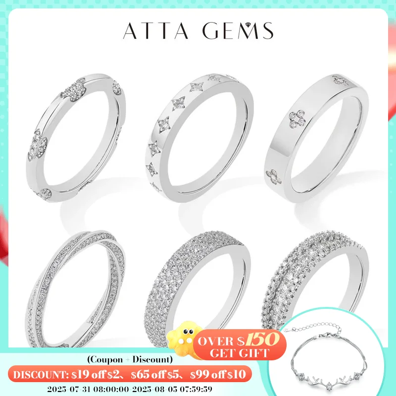 

ATTAGEMS New Moissanite Rings D VVS1 925 Silver 18K White Gold Plated Women Men Wedding Ring Engagement Band Party Jewelry Gifts