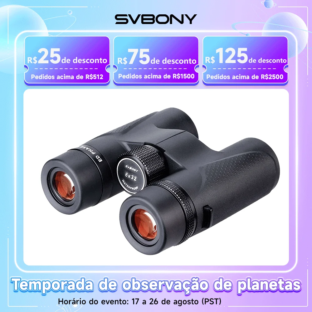 SVBONY Binóculo 8x32 a 10x50 ED BAK4 IPX7