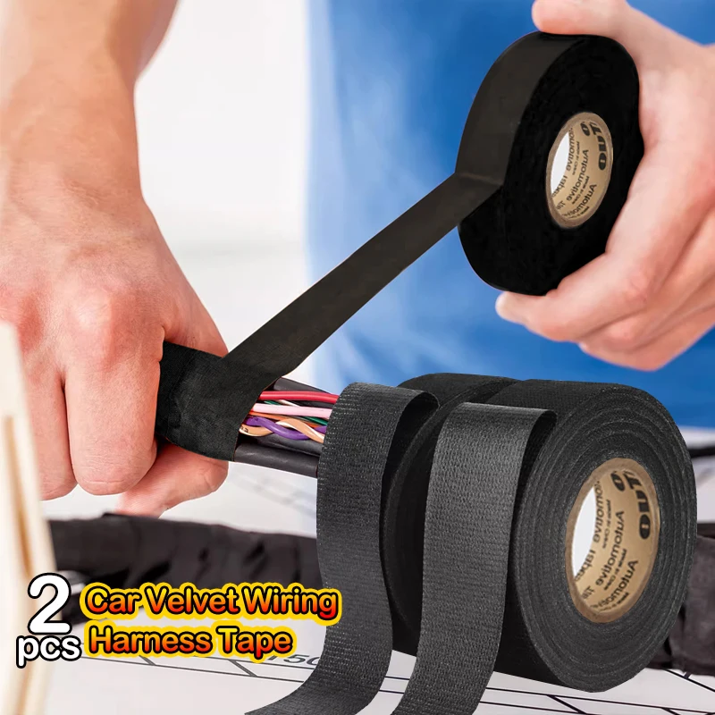 Electrical Tape Heat Resistant Harness Tape Adhesive Cloth Tape Waterproof Tape Insulating Automotive Fabric Cloth Tape 2Rolls