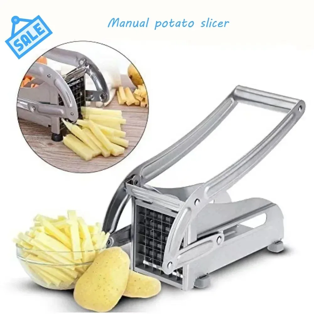 

Multifunction Manual French Fries Slicer Steel Vegetable Cutter Tool Fast Cutting with 2 Blades for Home Kitchen Restaurant