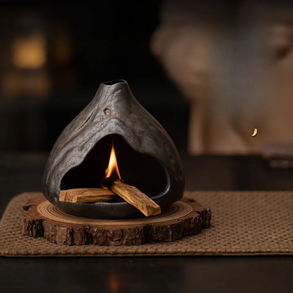 Ceramic Incense Burner Gilded Iron Glaze Smudge Stove For Peruvian Sage Lavender Purification Sauce Glaze Fireplace Aroma