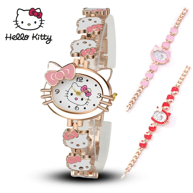 Kawaii Hello Kitty Watch Cartoon Anime Electronic Watch Student Cute Sweet Bow Pattern Quartz Watch Kids Y2K Christmas Gifts