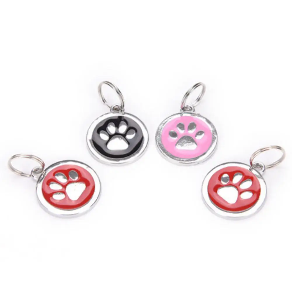 Round Puppy Pet Anti-Lost ID Name Paw Print Bone Pattern Dog Collar Tag Pendant