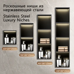 Black Niche Bathroom Organizer Storage Cabinet Stainless Steel Grey Embedded Hidden Shelf Niche for Kitchen Living Room Bedroom