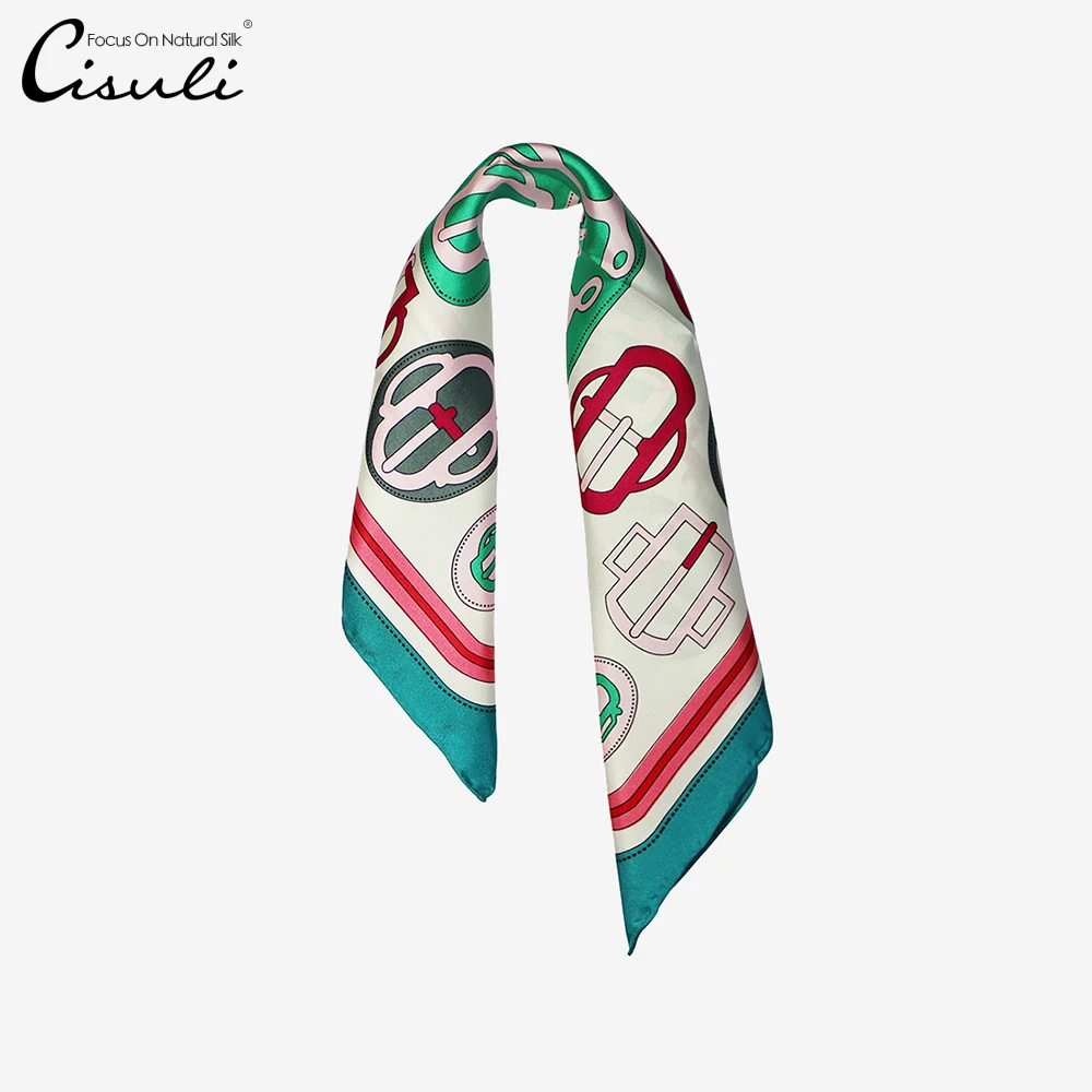 

CISULI Tiny Square Scarf 100% Mulberry Silk Twill Neck Scarf 50cm Spring Summer New Desigual