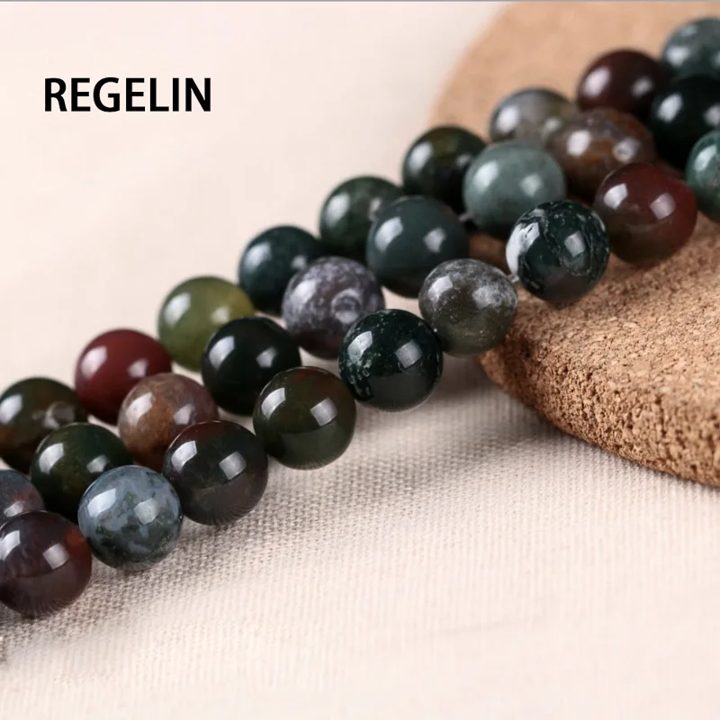 REGELIN Natural Stone Smooth Indian Agat Round Loose Beads Strand 4mm 6mm 8mm 10mm12mm 14mm Pick Size For Jewelry Making