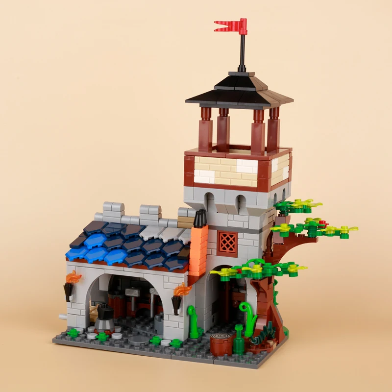 Castelos antigos medievais MOC, paredes da cidade, torres, casas de madeira, edifícios militares, cenas de rua, pequenas partículas, bloco de quebra-cabeça