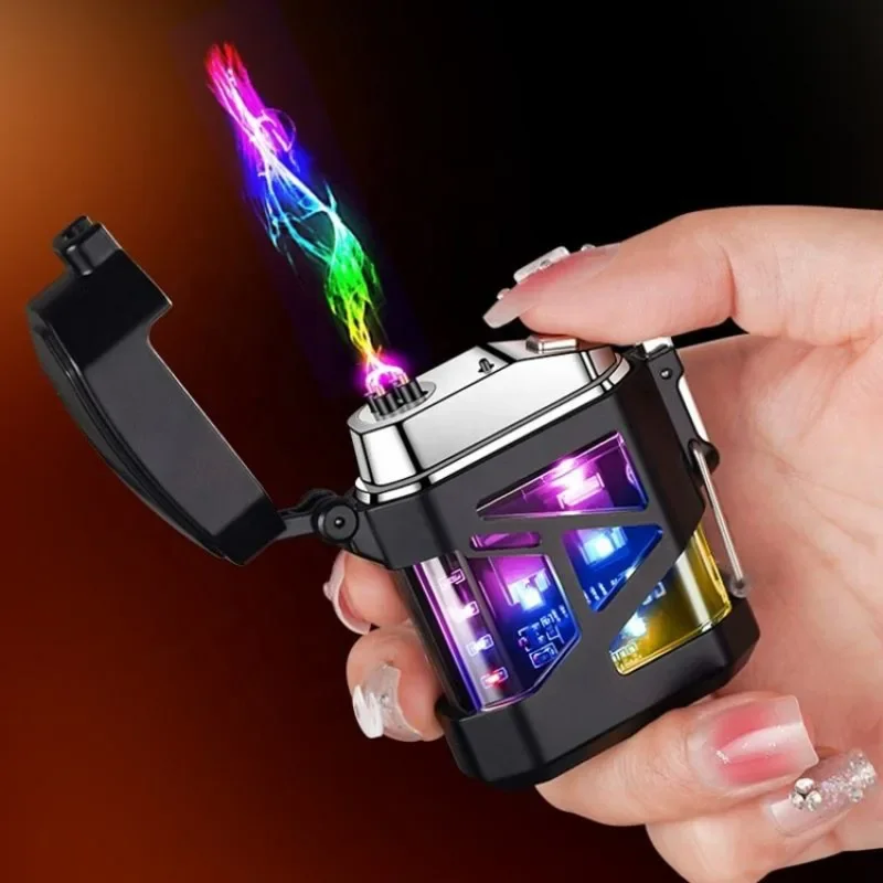 

Creative Metal Mech Hollowed Out Rechargeable Lighter Windproof Dual Arc Cigarette Lighter with Colored Lights