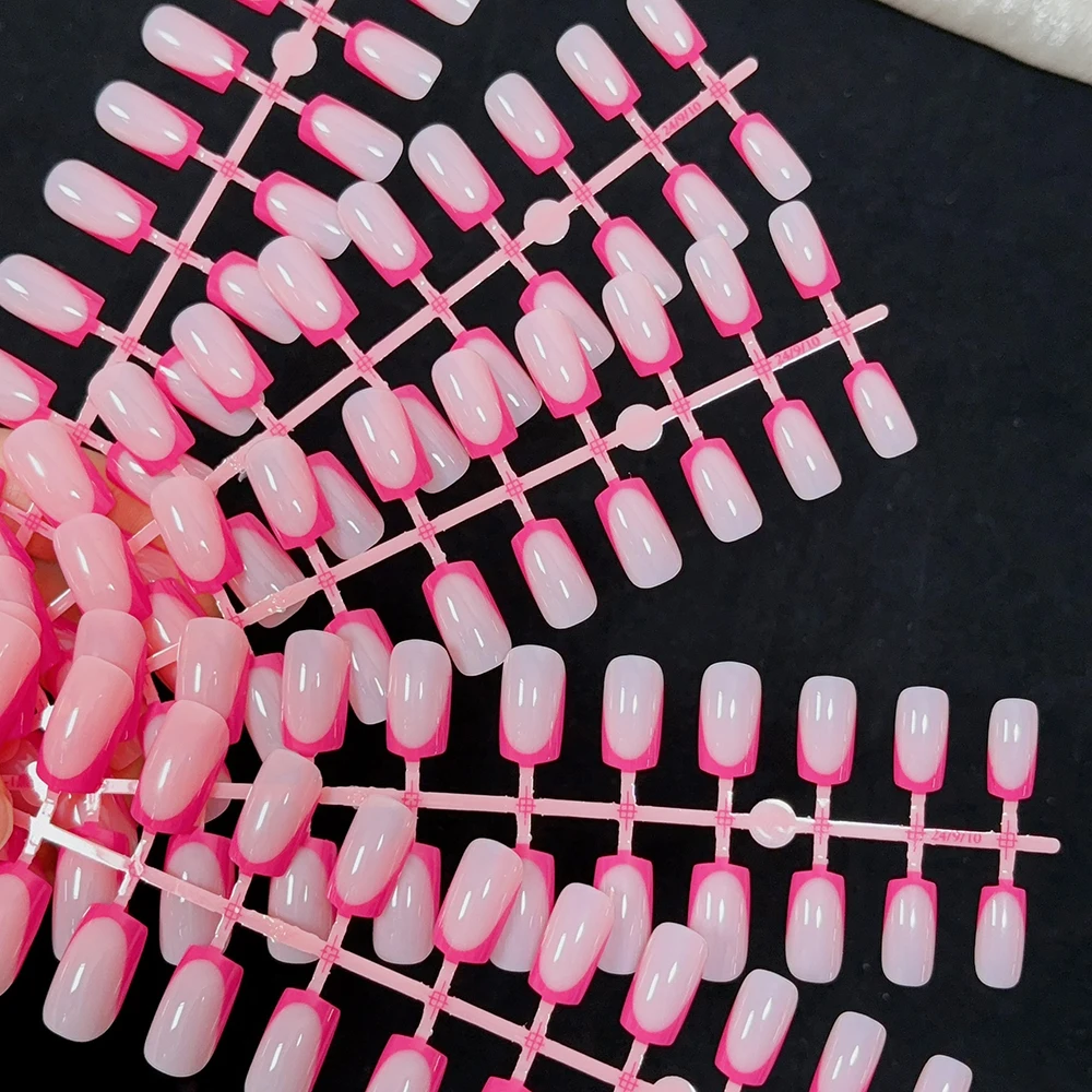 120 Stück Einfache Bunte French-Tip Kunstnägel in 12 Größen, Mittellange Quadratische Aufklebenägel mit Glänzender Vollabdeckung