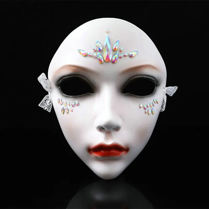 Chinese Style Dressing Performance Resin Mask with Diamonds, Beautiful Ladies Face Makeup, Prince Party