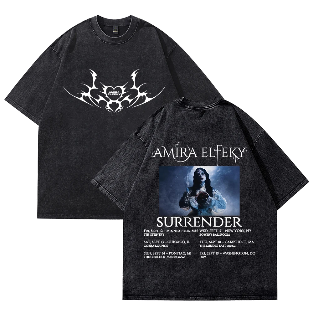 

Amira Elfeky Surrender North America Tour T-shirts Merch Unisex Vintage Cotton Wash Tees Short Sleeve O-neck Tops