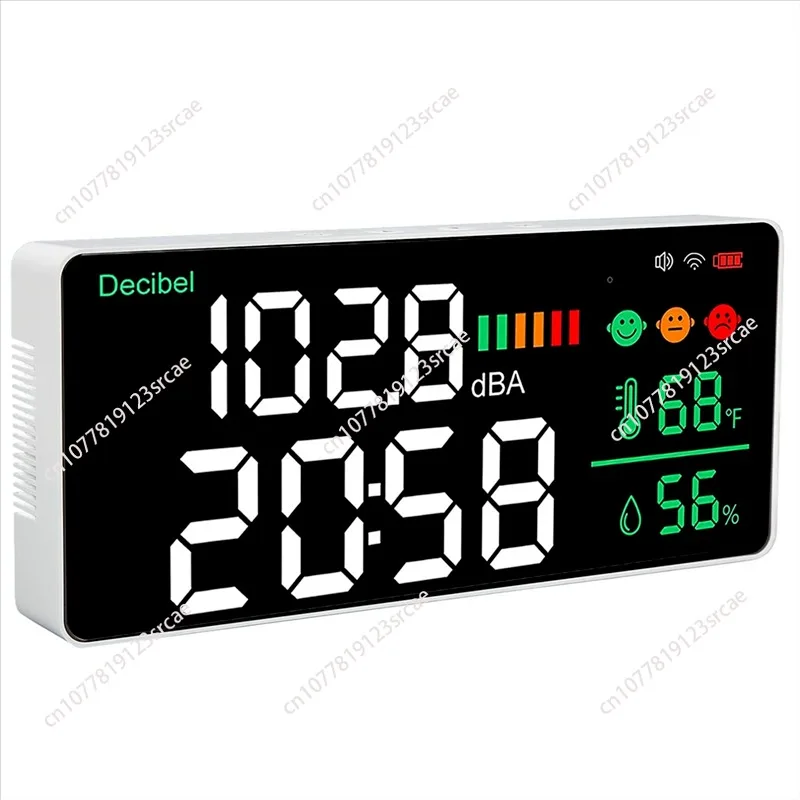 30-130dba Four-in-One Decibel Meter, WiFi Wall-Mounted Sound Level Meter Digital Clock Temperature Moisture Meter