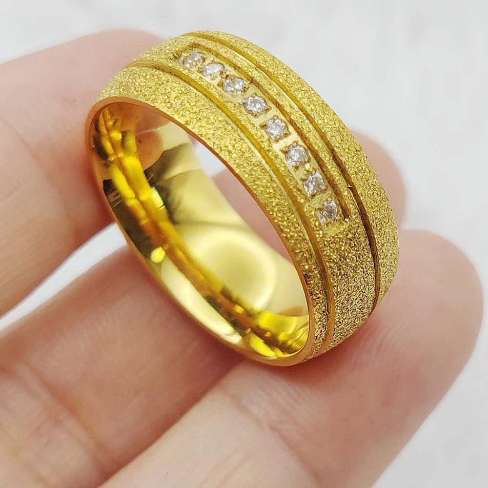 High Quality Titanium Steel Fashion Jewellery Lover Ring Promise Hers Big Frosted Golden Wedding Engagement Rings Women