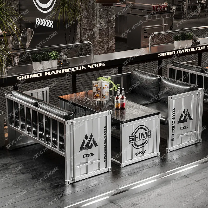 1Industrial style milk tea shop table and chair combination cafe barbecue shop creative negotiation bar clear bar wrought sofa