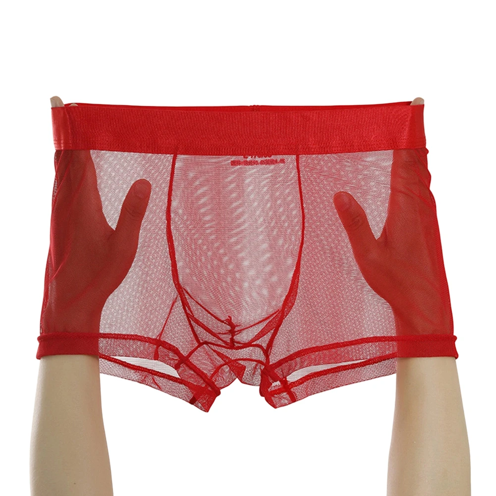 Men Mesh Transparent Boxer Shorts Underwear Low Waist U-shaped Pouch Underpants Mesh Thin Quick Dry Mesh Shorts Boxers