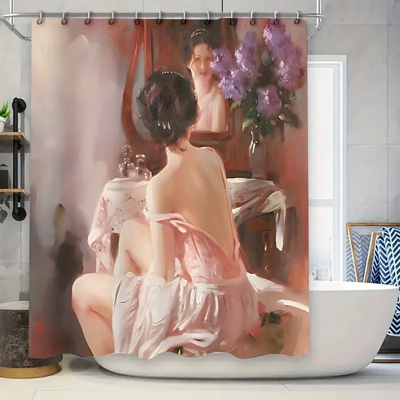 

ElegantOil Painting Shower Curtain Enhances Living Taste Waterproof Antimildew Easy Installation Favorite for BathroomDecoration