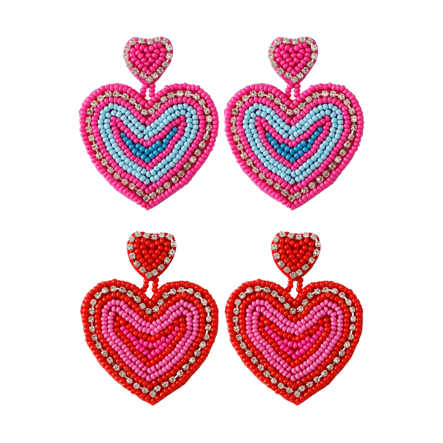 2024 Trend Aesthetic Seed Beaded Jewelry Valentines Day Gift Pink Red Letter Love Double Heart Shape Drop Earrings for Women Her