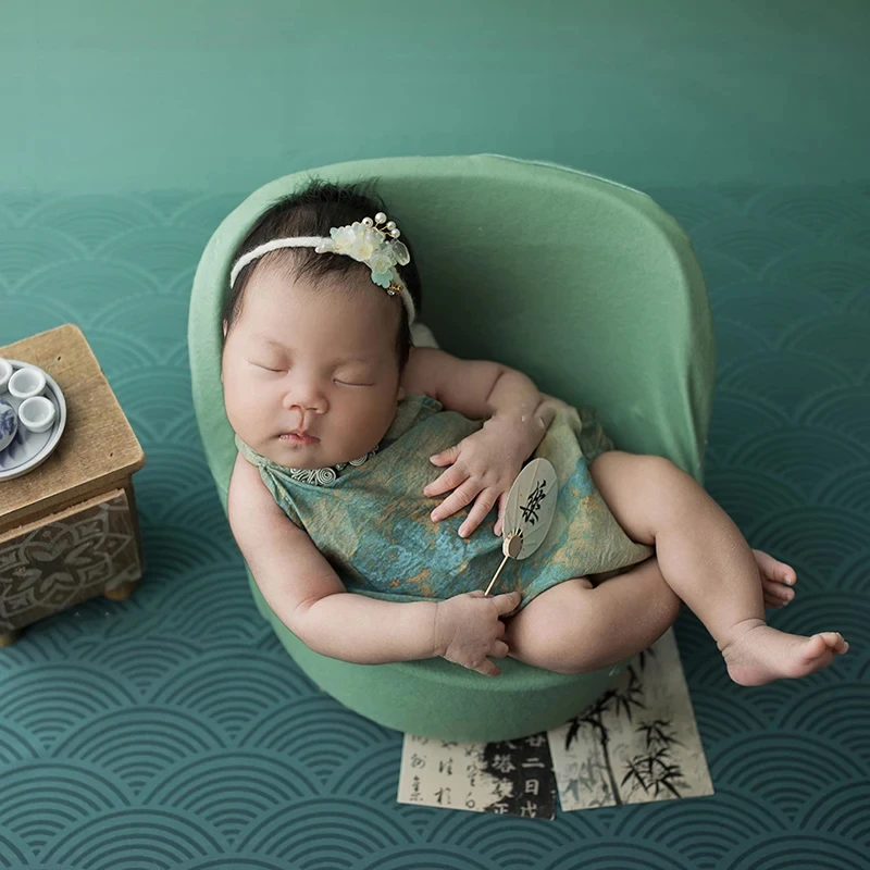 Pakaian properti fotografi bayi laki-laki perempuan, pakaian properti fotografi anak laki-laki, Model kuno, pakaian ikat celup kreatif, Studio Cheongsam, gaya kuno