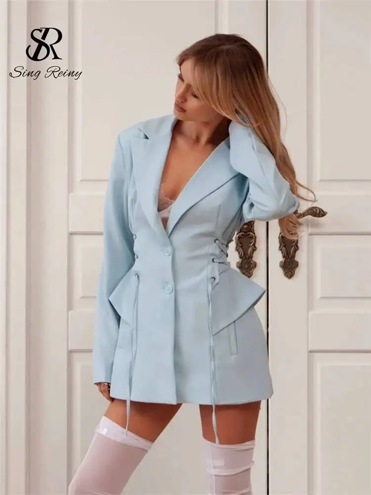 Lace Up Sensual Blazer Autumn  New Lapel Deep V Neck High Quality Outwears Female Slim Simple Commuting Casual Top