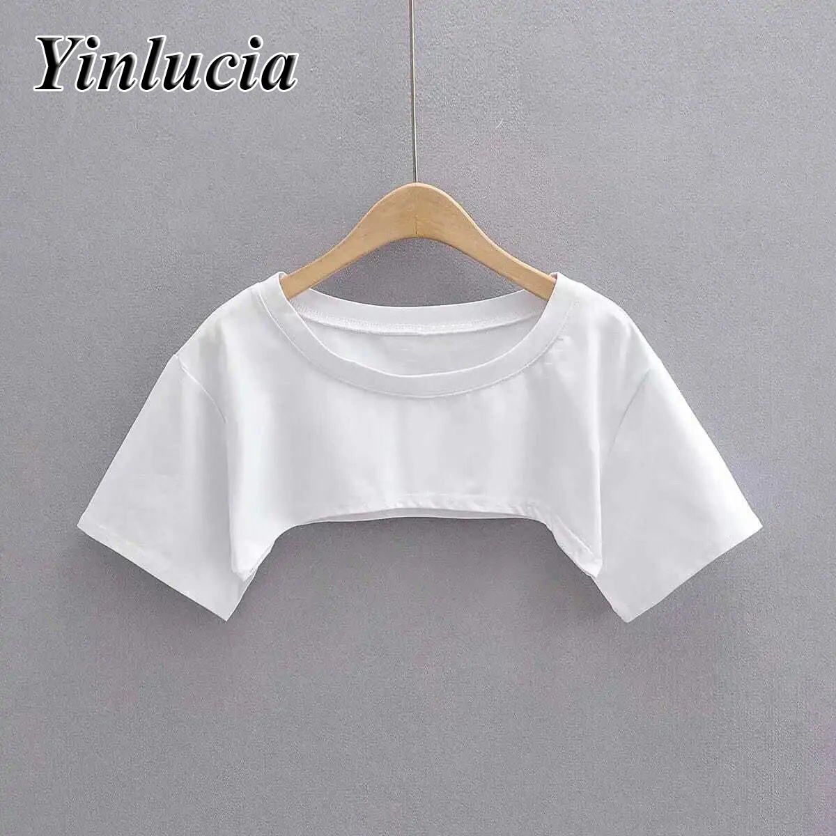 New Tops Women Blouses Solid Color Super Short Sexy Cotton Tee Loose T Shirt Street Vintage Wear Summer High Waisted Y2K