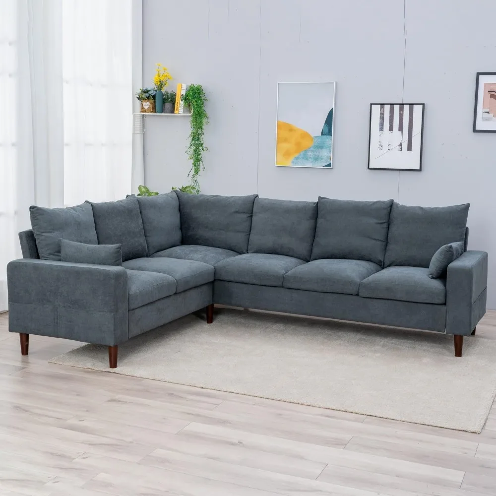 Sectional Sofa 5 Seater Convertible Sectional Sofa Couch L Shaped Couch Sofa (Grey)