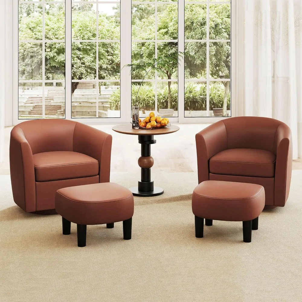 

Swivel Chair with Ottoman, Modern Barrel Accent Chairs with Removable Seat Cushion, Comfy Single Sofa Lounge Armchair