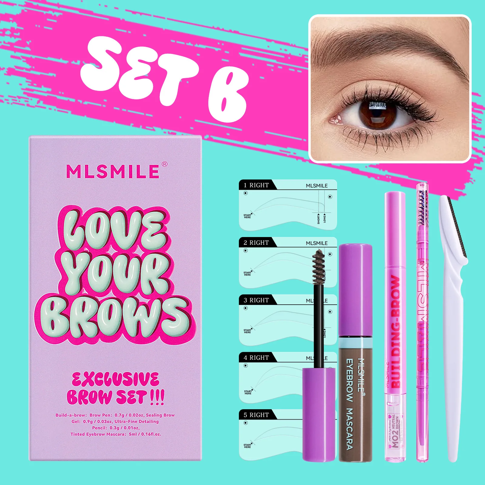 MLSMILE-EyebloggSet 2-en-1 Styling Water, Double-Head Brow Pays l, Dye Brow Liquid, Eyebloguke Knife, Card, Makeup Tool