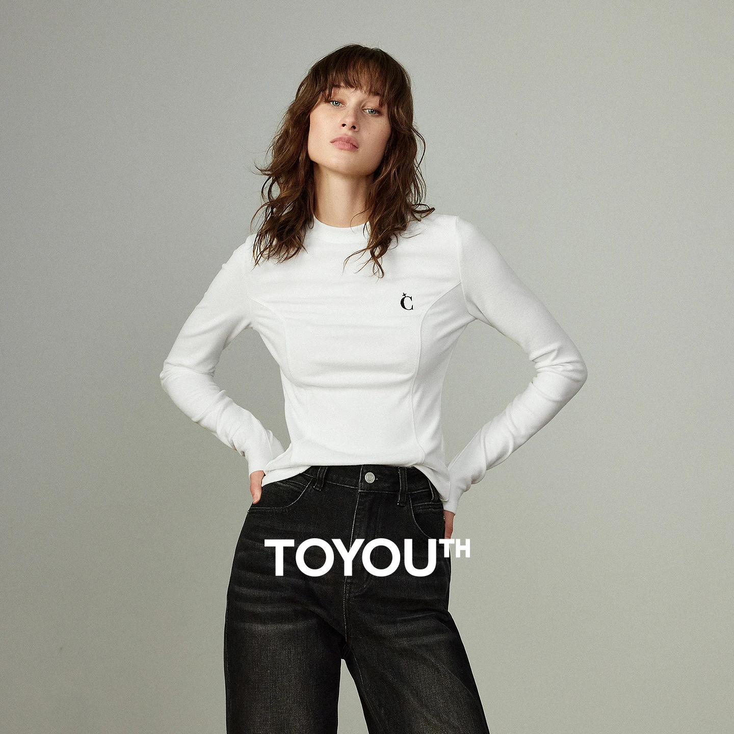 

TOYOUTH Women T-shirts 2025 Winter New Warm Split Design Waist-cinched Slimming Base Layer Tops