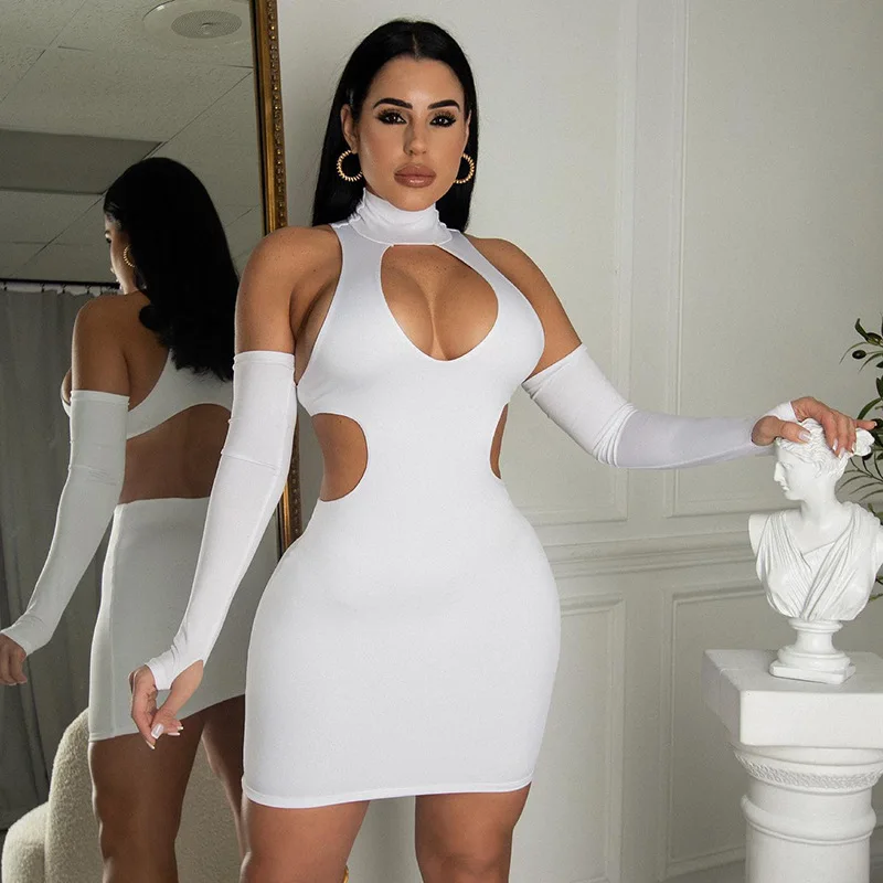 

Off Shoulder Long Sleeve Bodycon Mini Dress For Women 2023 Summer Sexy Cut Out Tight Dresses Party Club Outfits White Clothing