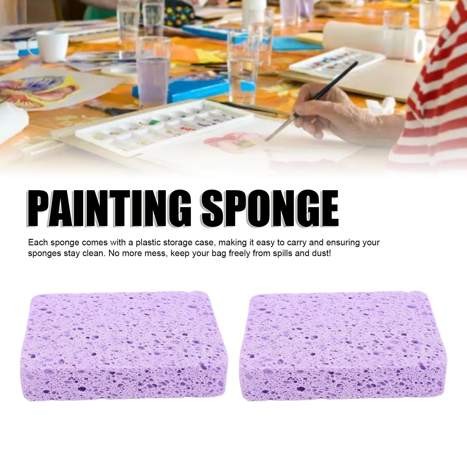 2Pcs Painting Sponge Rectangle Absorbent Sponge Set with Storage Box for Crafting Cleaning Violet