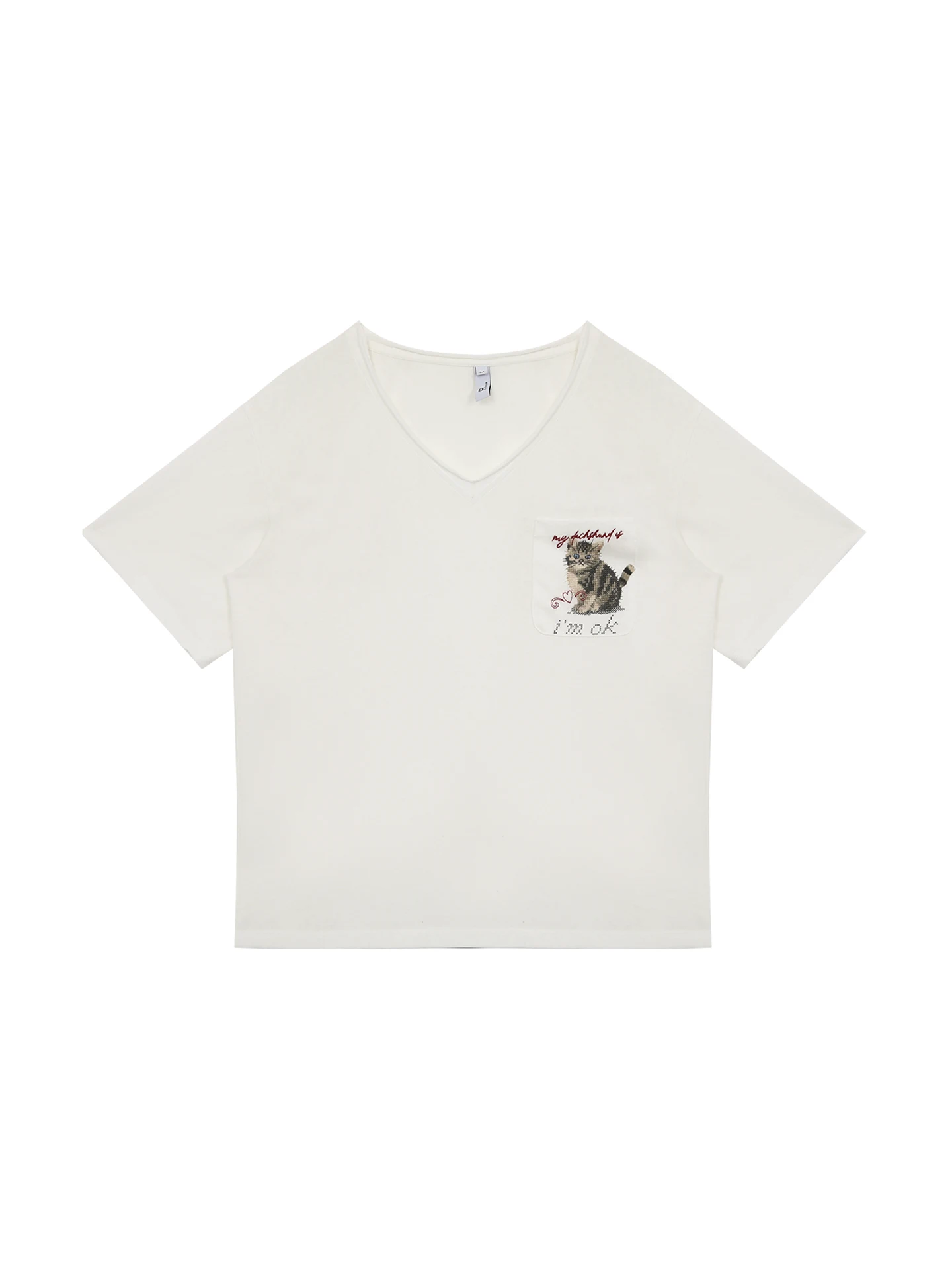 تي شيرت نسائي أحمر بأكمام قصيرة وياقة على شكل V، تصميم فضفاض جديد للصيف، قميص أبيض عصري وأنيق من مزيج القطن #3