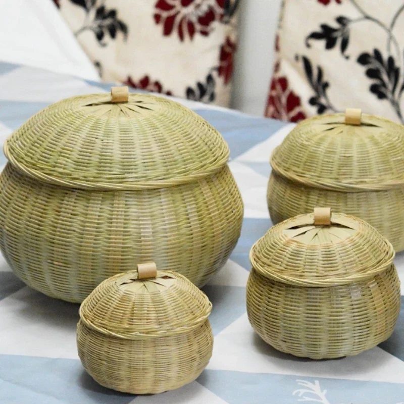 

Multi-functional Bamboo Tea Storage Box Desktop Clutter Bamboo Basket Household Kitchen Egg Storage Basket Handicrafts