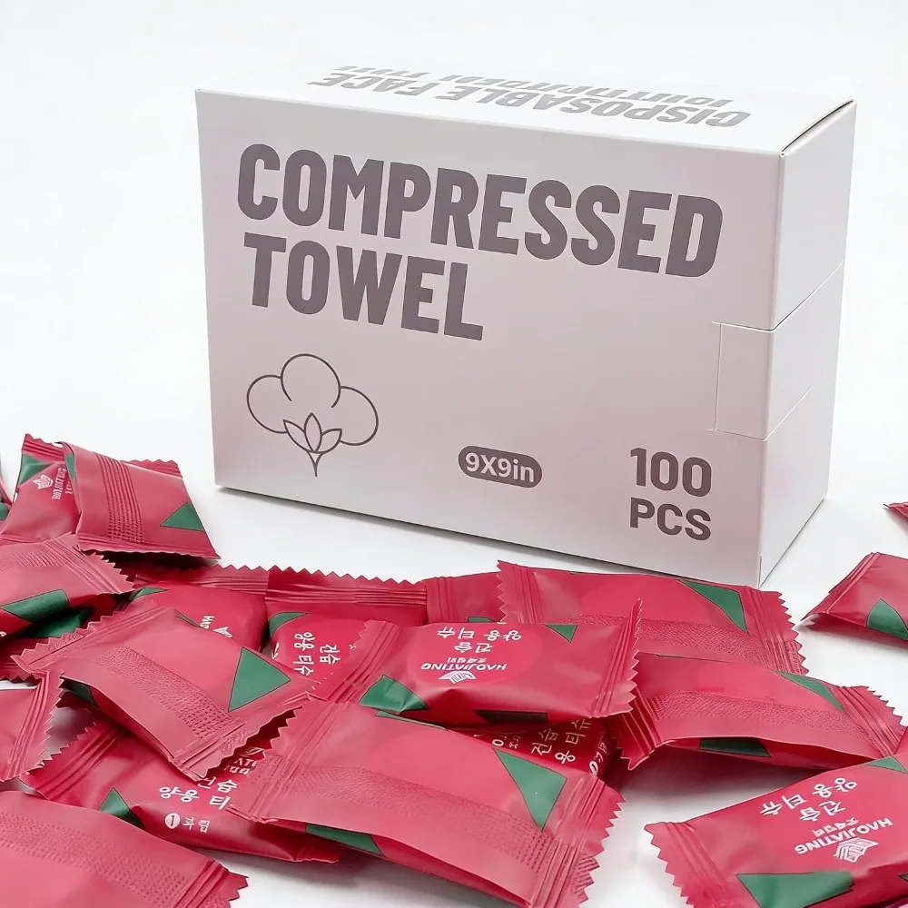 100 Compressed Coin Towels Individually Wrapped Reusable Disposable for Travel Camping Hiking Beach